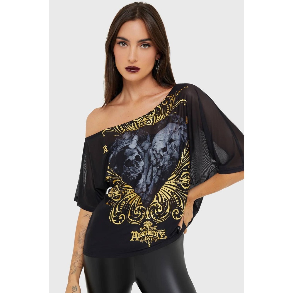 Killstar beloved immortal mesh black and gold‎ grunge top
